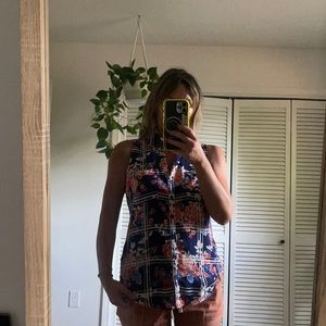 Pretty navy floral print button down